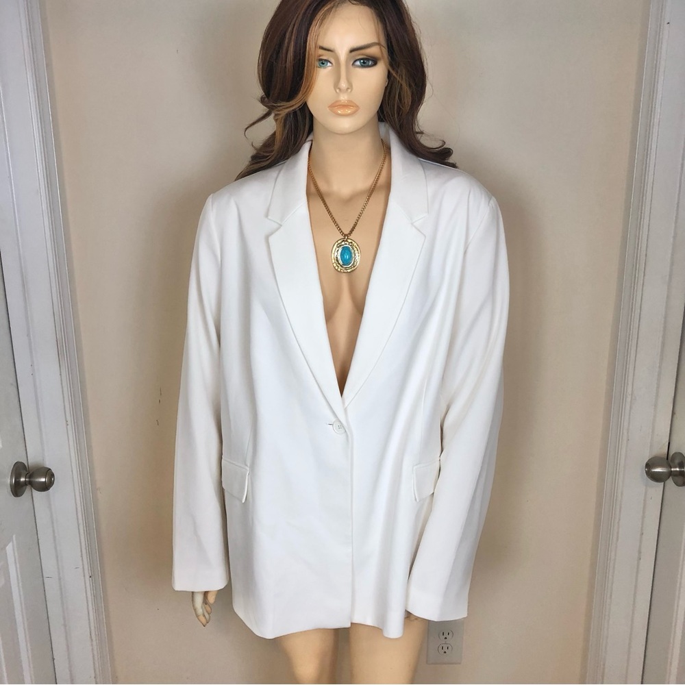 5X PLUS SIZE White Ivory Single One Button Long Sleeve Career Chic Casual Blazer
